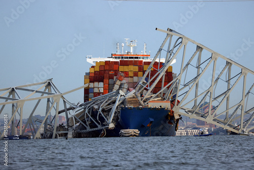 Container Ship Colliding with Bridge