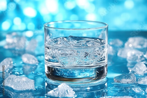 Wallpaper Mural Glass of Sparkling Water with Ice Cubes on a Blue Background Torontodigital.ca