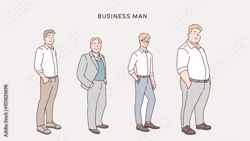 Collection of male avatars of businessmen and office employees. Hand drawn style vector design illustrations.