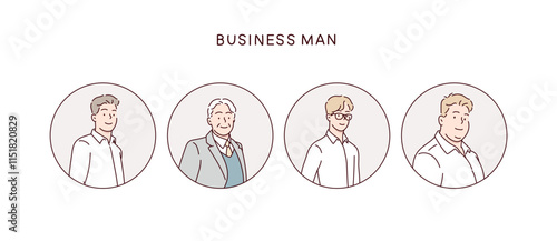 Collection of male avatars of businessmen and office employees. Hand drawn style vector design illustrations.