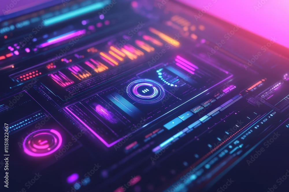 Obraz premium Futuristic Neon Interface Displays Digital Data Graphics