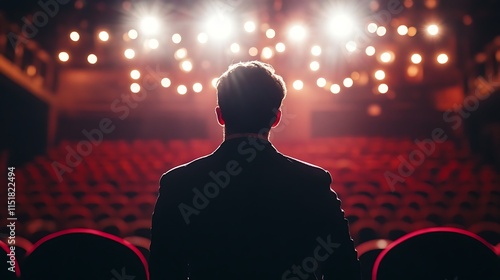 Silhouetted Man Facing Audience in a Theater