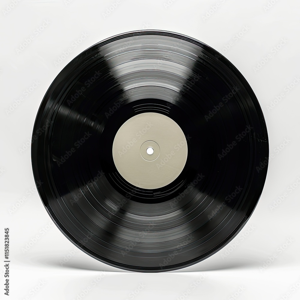 Obraz premium A black vinyl record featuring a blank label at the center, used for music playback. isolated on white background