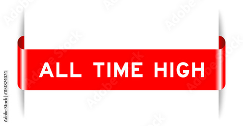 Red color inserted label banner with word all time high on white background