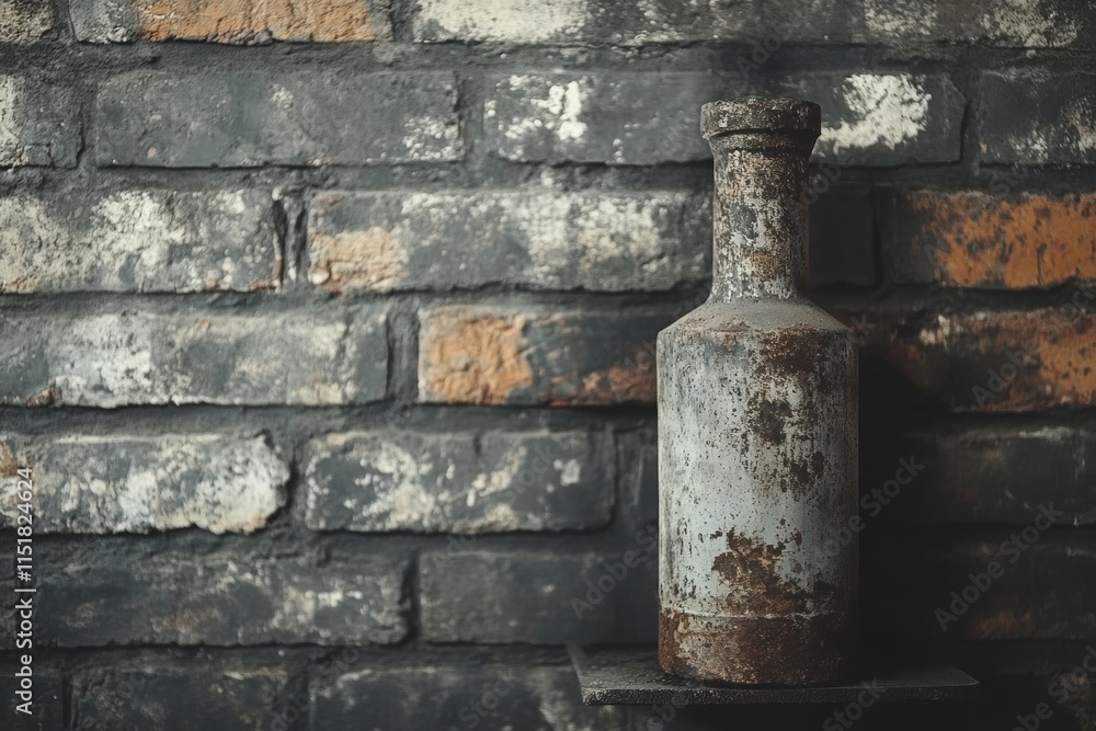 Rustic Weathered Bottle on Brick Wall Rustic Weathered Bottle on Brick Wall