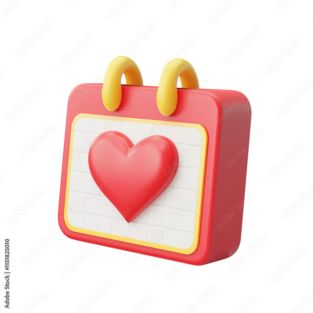 3D icon of a calendar with a heart shape, this represents the concept of Valentine's Day. isolated on transparent background. 3D icon of a calendar with a heart shape, this represents the concept of Valentine's Day. isolated on transparent background.