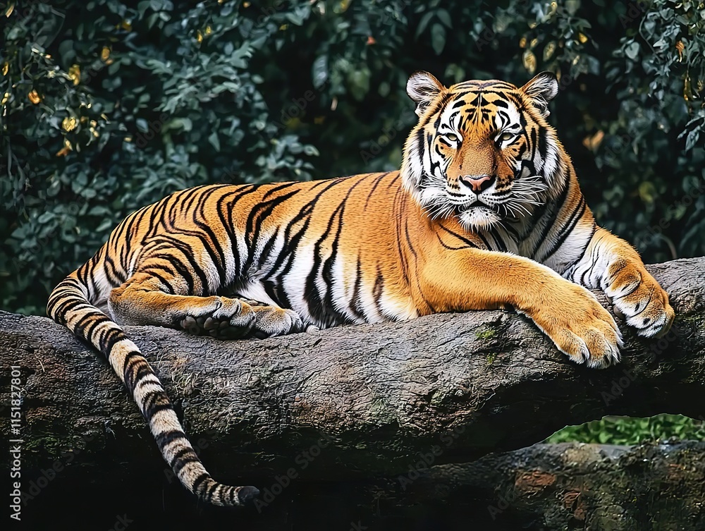 Obraz premium A Tiger Laying on a Tree Branch