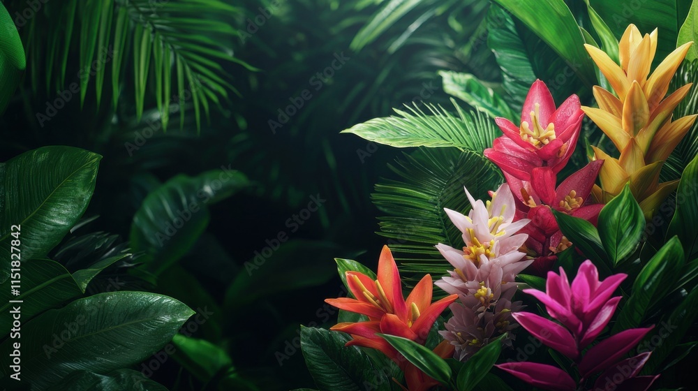 Vibrant Tropical Rainforest Clearing with Flowers Vibrant Tropical Rainforest Clearing with Flowers
