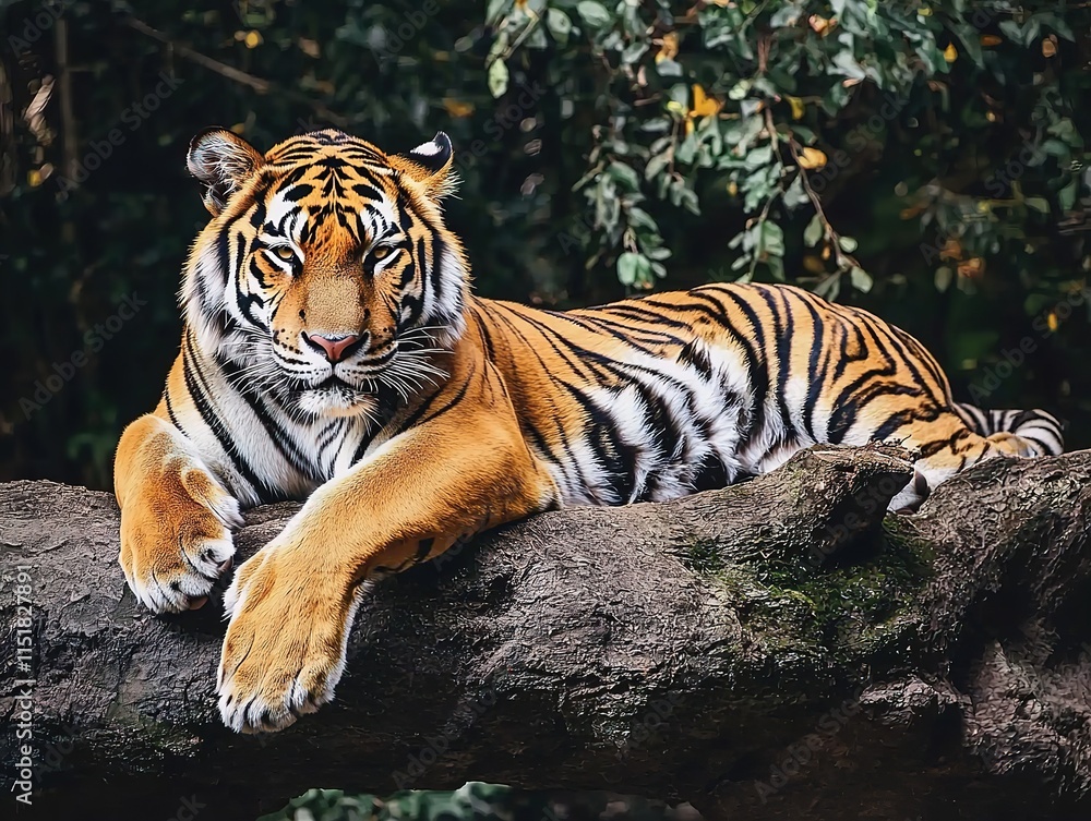 Obraz premium A Tiger Laying on a Tree Branch