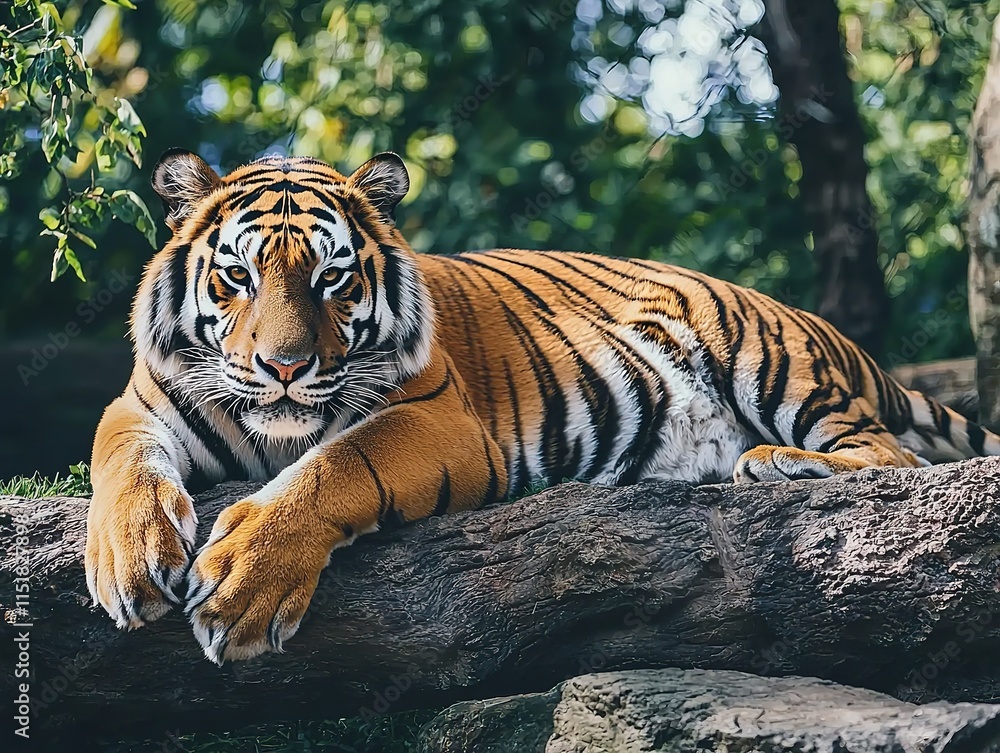 Obraz premium A Tiger Laying on a Tree Branch