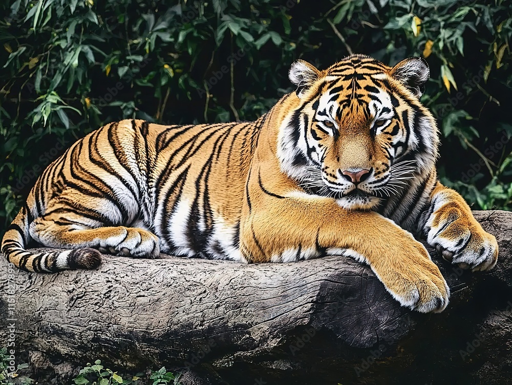 A Tiger Laying on a Tree Branch A Tiger Laying on a Tree Branch