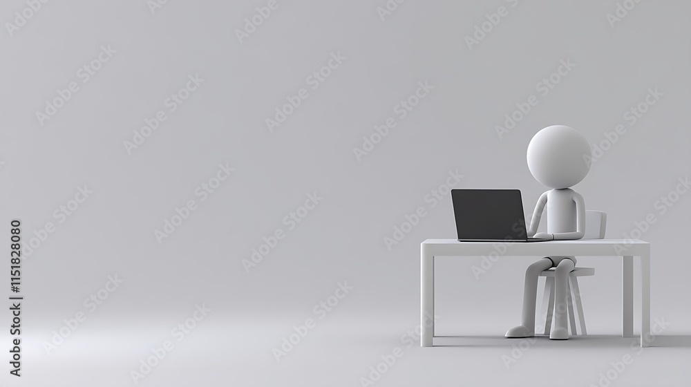 3D Stick Figure at Work with Laptop 3D Stick Figure at Work with Laptop