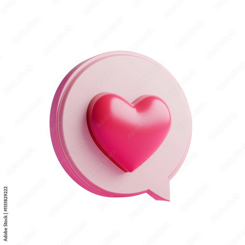 3D-like icon with a heart on a pink speech bubble, Valentine's Day concept . isolated on transparent background. 3D-like icon with a heart on a pink speech bubble, Valentine's Day concept . isolated on transparent background.