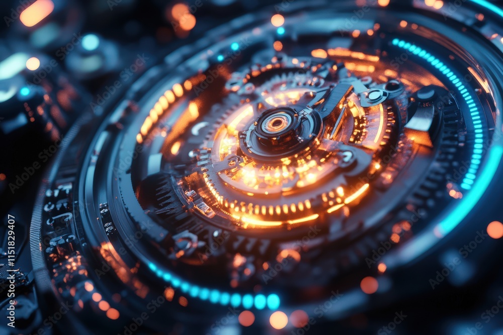 Futuristic Glowing Mechanical Clockwork Device Futuristic Glowing Mechanical Clockwork Device