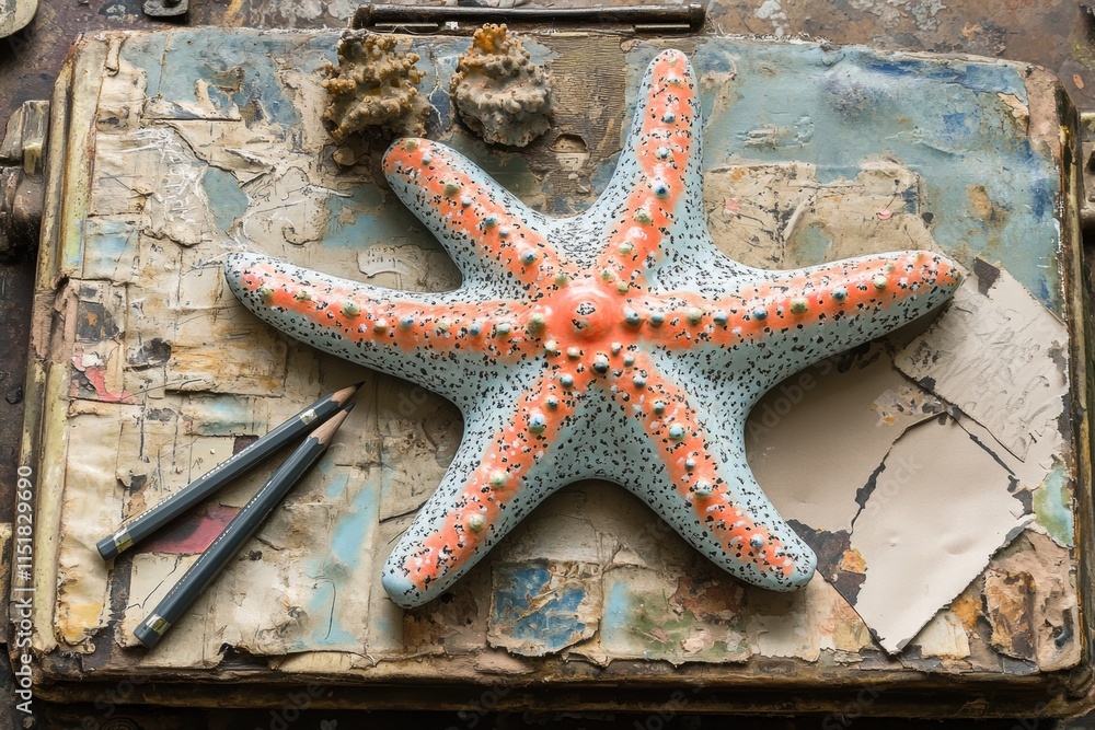 Ceramic Starfish on Textured Background Ceramic Starfish on Textured Background