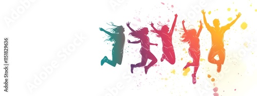 Group of people jumping for joy, a flat vector illustration on a white background