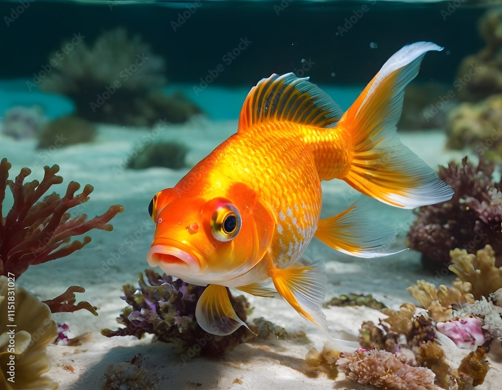 Golden Wonder: A Captivating Close-Up of a Goldfish in Sea, Generative AI Golden Wonder: A Captivating Close-Up of a Goldfish in Sea, Generative AI