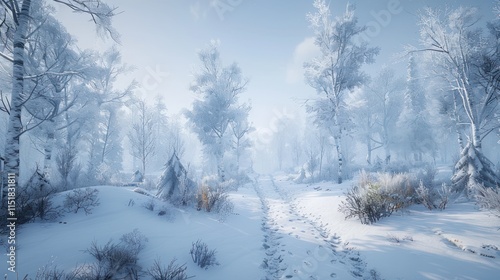 Wallpaper Mural Snowy forest path with frosty trees, winter atmosphere. Torontodigital.ca