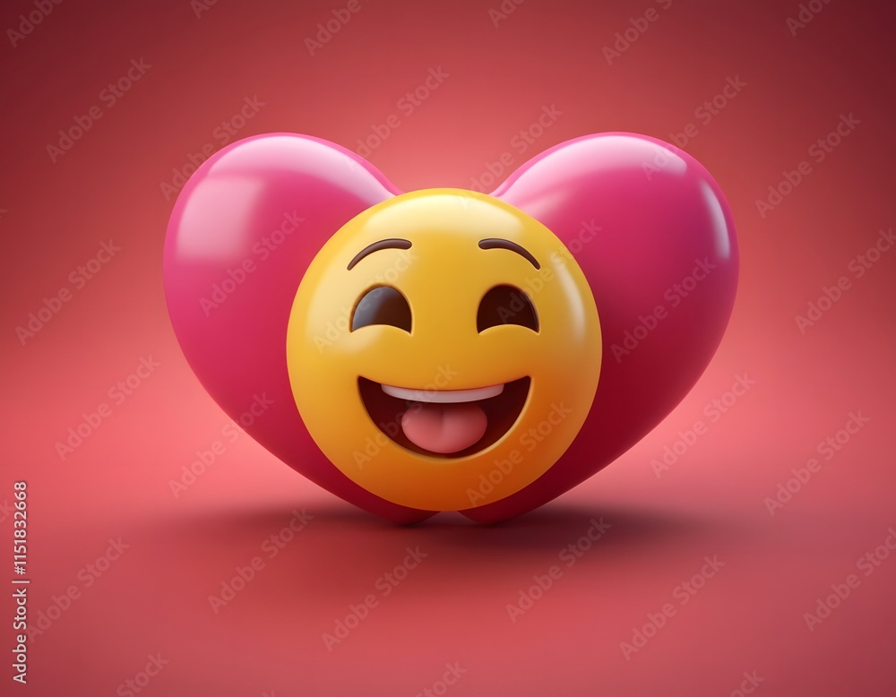 Fototapeta premium 3d smiley face with shining heart isolated on vibrant pink background valentine's day concept