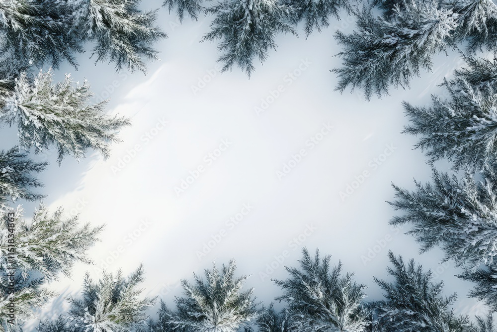 Obraz premium Snow Covered Pine Branches Frame White Space