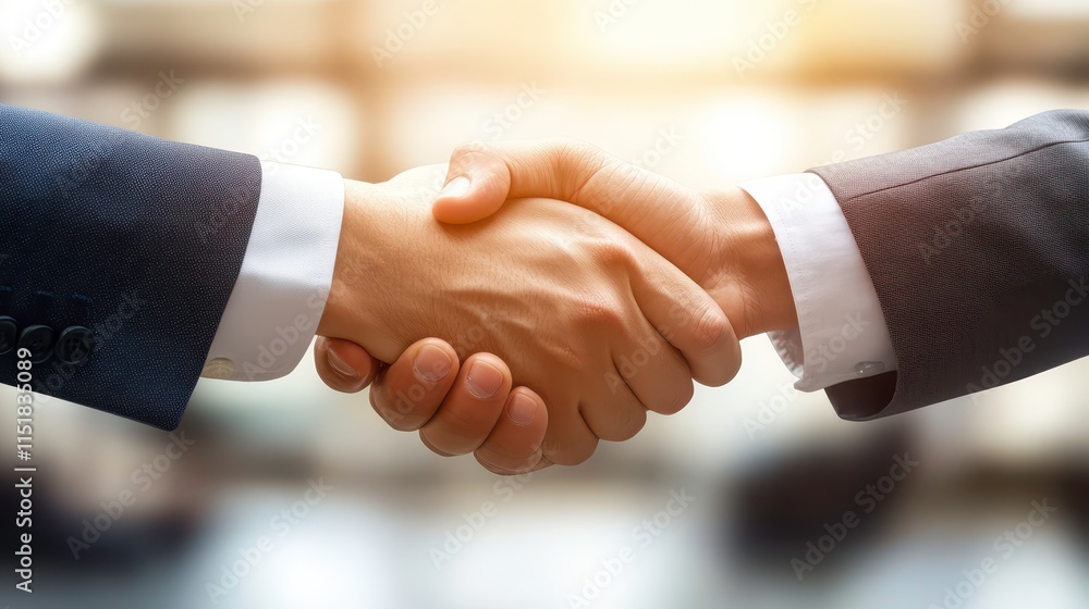 Business handshake agreement in office setting Business handshake agreement in office setting