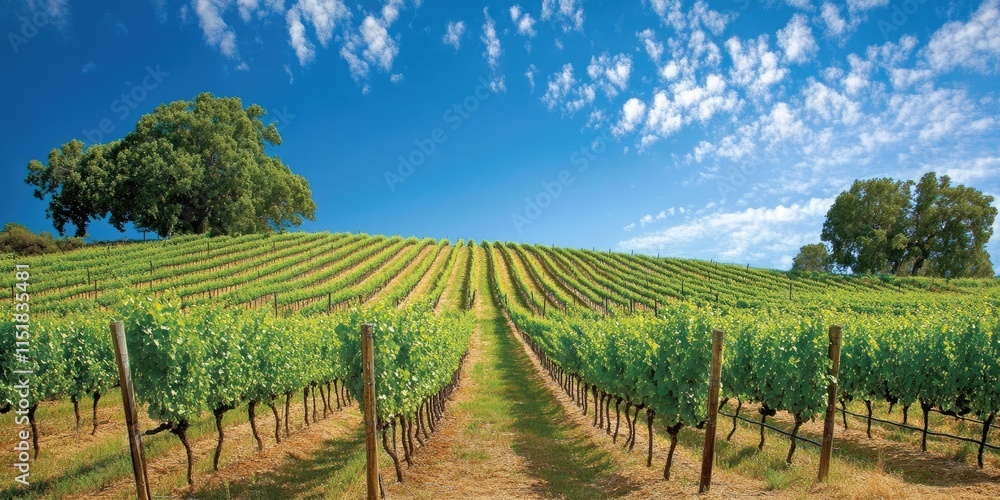 A picturesque vineyard showcases meticulously organized grapevines set against a bright blue sky. Enjoy the beautiful vineyard landscape. A picturesque vineyard showcases meticulously organized grapevines set against a bright blue sky. Enjoy the beautiful vineyard landscape.