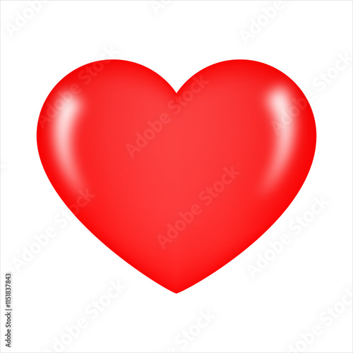 Glossy red heart icon isolated on white background. Love, romance, passion, like. Template for romantic cards, mother's day, Valentine's day, wedding. Vector illustration.