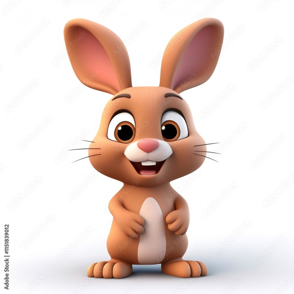 Adorable 3D cartoon rabbit standing on a white background, perfect for Easter or children's projects Adorable 3D cartoon rabbit standing on a white background, perfect for Easter or children's projects