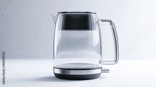 A modern electric kettle with a glass body and stainless steel accents, showcasing a minimalist design, isolated on a flat white background photo