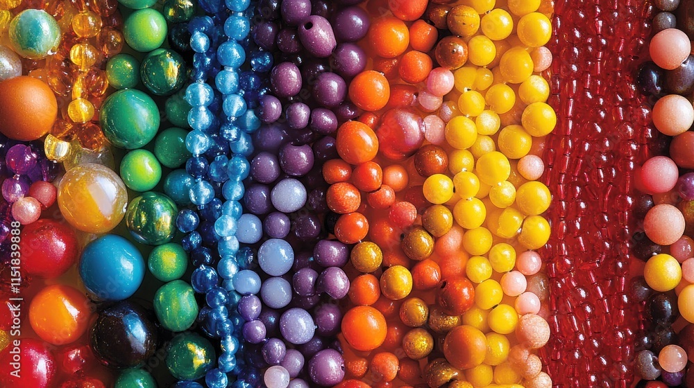 Colorful beaded strands arranged in rainbow spectrum. Colorful beaded strands arranged in rainbow spectrum.