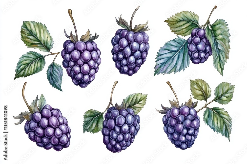 custom made wallpaper toronto digitalWatercolor Blackberries with Leaves