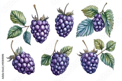 Wallpaper Mural Watercolor Blackberries with Leaves Torontodigital.ca