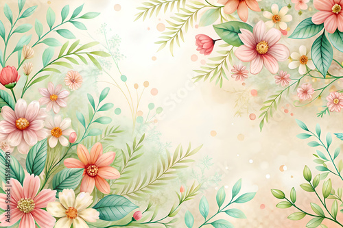 A Watercolor Floral Frame with Soft Pink and Green Tones.