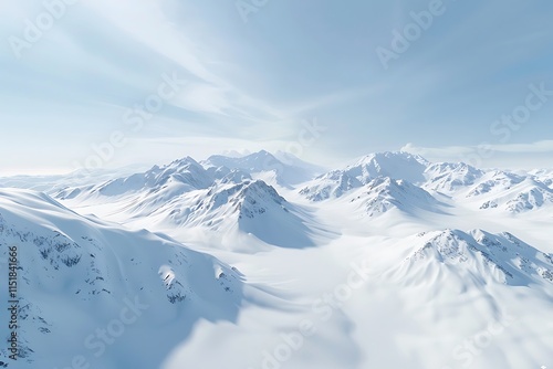 Snowy Mountain Landscape with Blue Sky and Soft Clouds Above