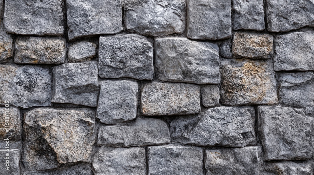 A close-up of a gray stone wall, made of rough, uneven, rectangular stones. A close-up of a gray stone wall, made of rough, uneven, rectangular stones.