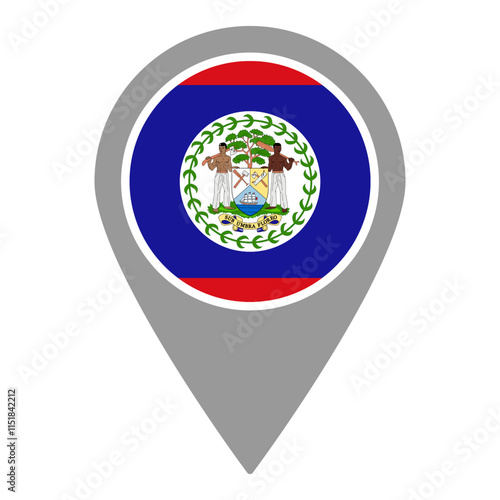 Belize flag location pin, flag application, Flag on Location Pin, graphic design, map pointer, vector illustration.