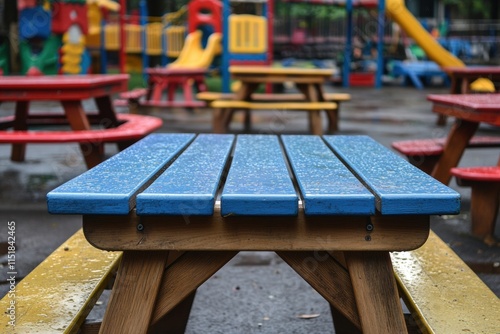 Wallpaper Mural Wet Blue Picnic Table at Playground Torontodigital.ca