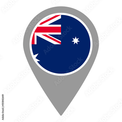 Australia flag location pin, flag application, Flag on Location Pin, graphic design, map pointer, vector illustration.