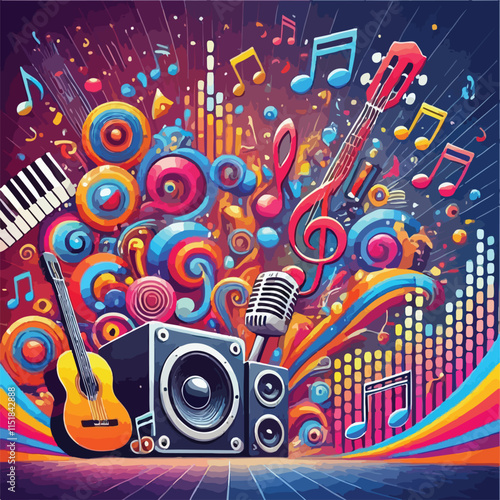 background music, illustration, colorful