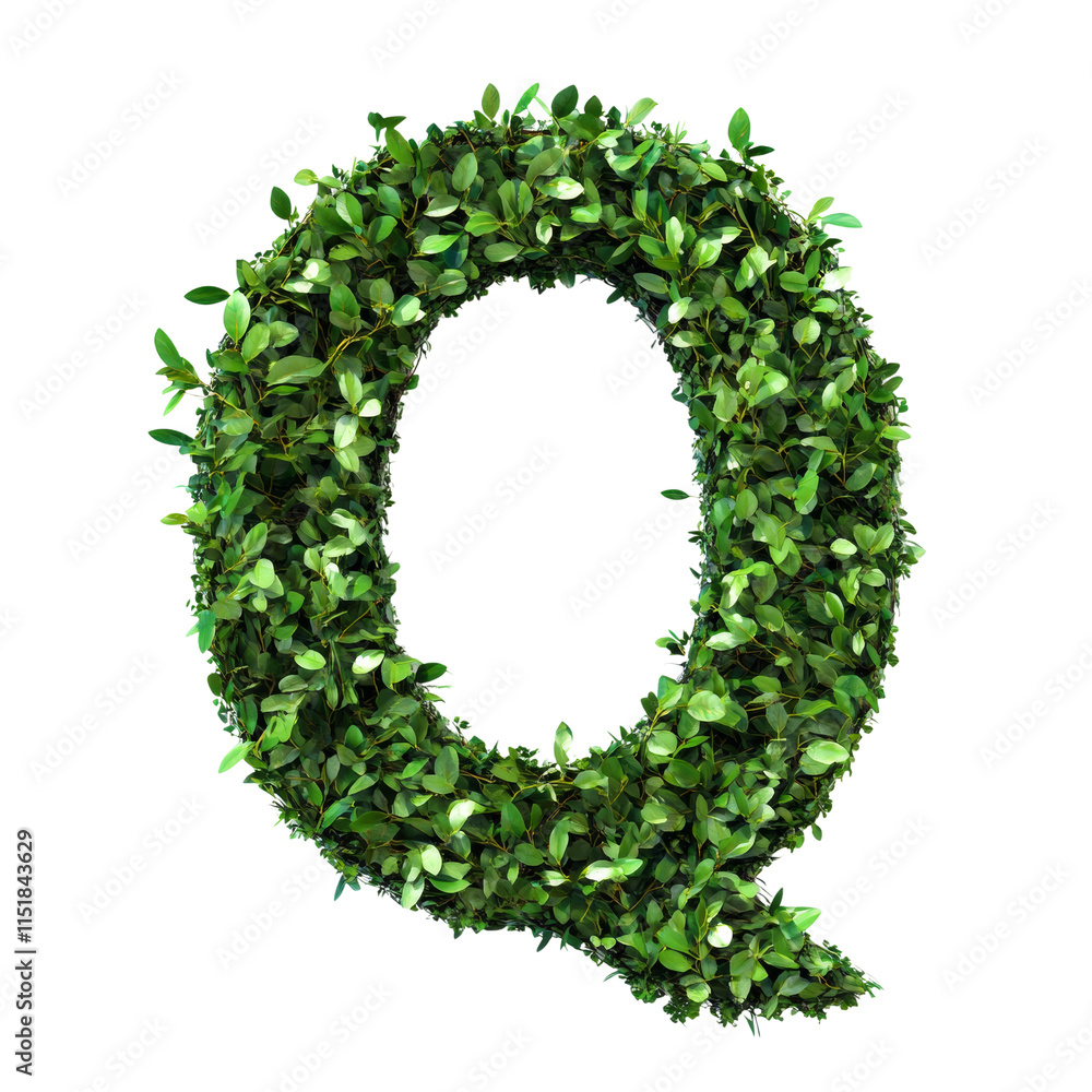 Green leaves form the letter Q Green leaves form the letter Q