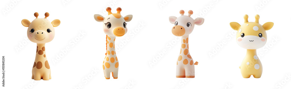 Fototapeta premium 3D giraffe icon, long neck, adorable spots, transparent background.