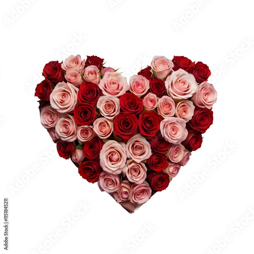 heart shaped pink and red roses symbolizing love and romance, perfect for valentine's day or romantic occasions isolated on white, transparent background png 