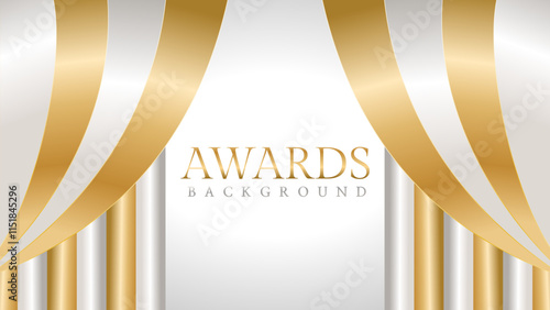 Awards background with gold and silver ribbons, perfect for ceremonies, certificates, presentations, and promotions. Modern and luxurious design exuding prestige and professionalism