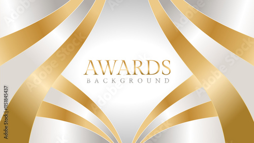 Awards background with gold and silver ribbons, perfect for ceremonies, certificates, presentations, and promotions. Modern and luxurious design exuding prestige and professionalism