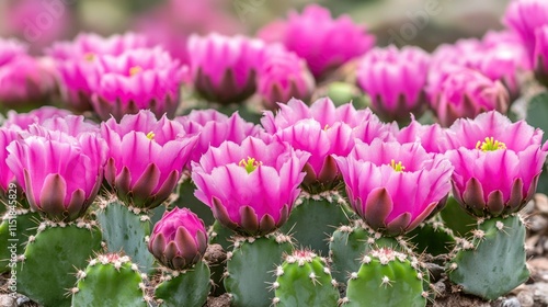 Vivid Pink Cactus Flowers Blooming Abundantly