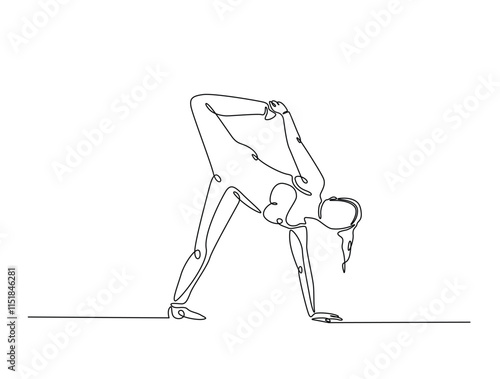 Continuous one line drawing of female character in yoga pose. woman doing yoga exercise in single line draw vector illustration. Editable line vector.