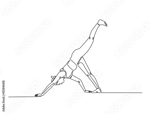 Continuous one line drawing of female character in yoga pose. woman doing yoga exercise in single line draw vector illustration. Editable line vector.