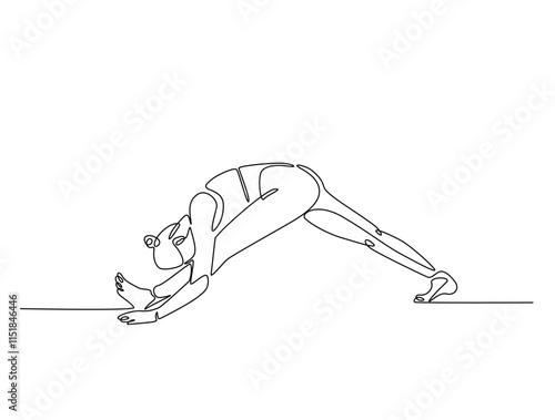 Continuous one line drawing of female character in yoga pose. woman doing yoga exercise in single line draw vector illustration. Editable line vector.