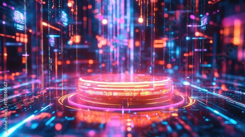 Wallpaper Mural Neon Platform Illuminated By Digital Data Streams Torontodigital.ca