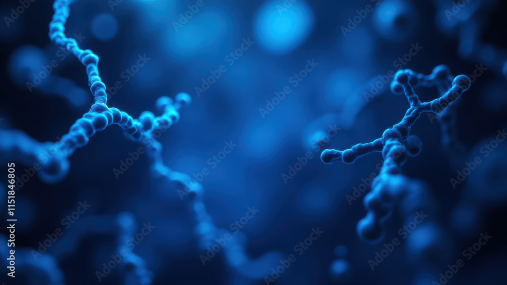 Fototapeta premium A microscopic view of semaglutide molecules with a blurred background emphasizing the drug's molecular structure.